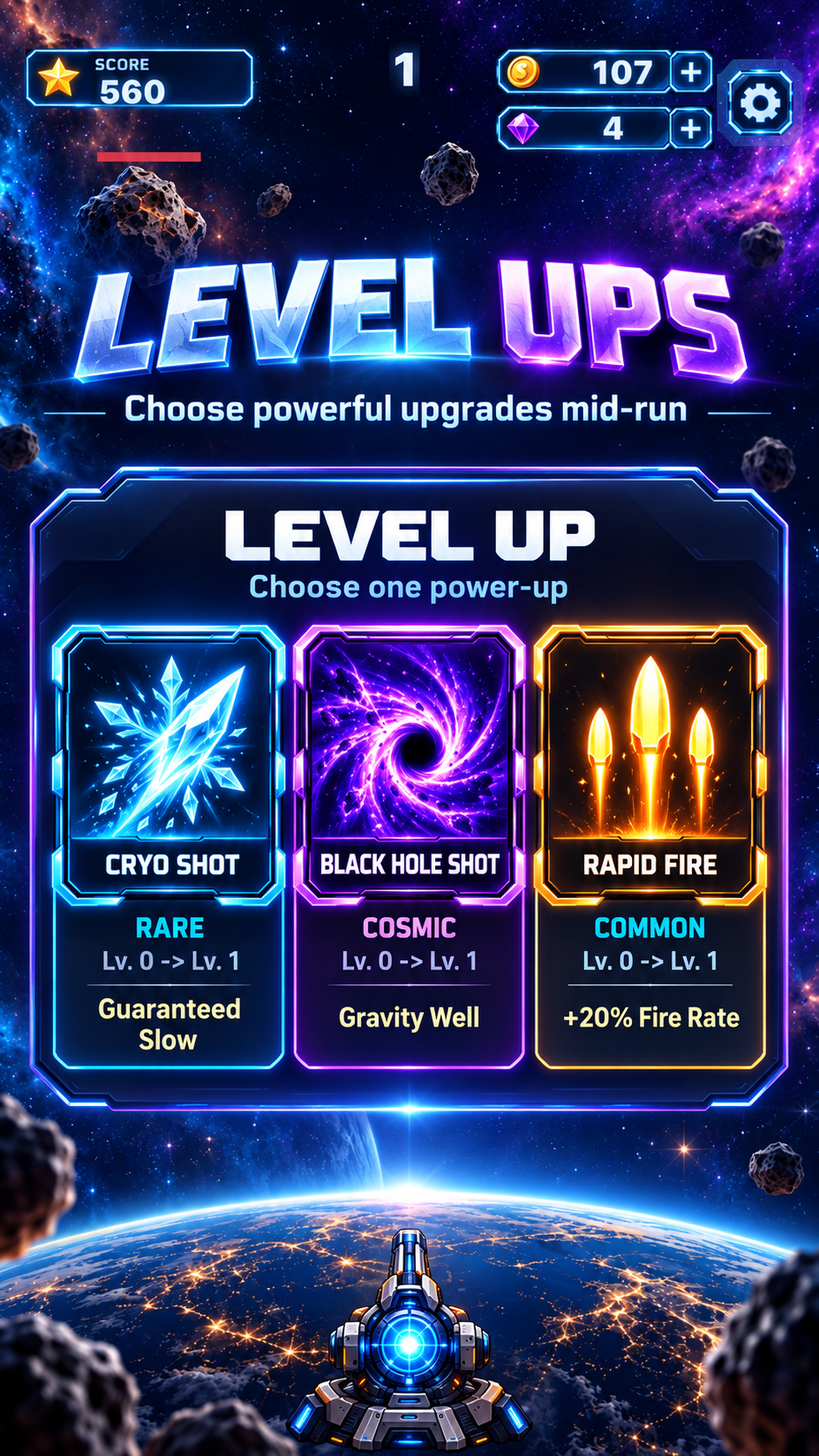 Cosmic Defence screenshot: UPGRADE YOUR ARSENAL
