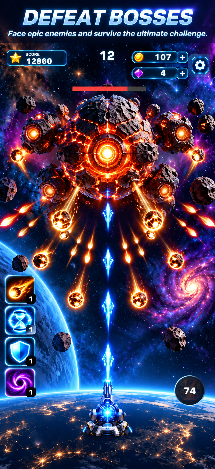 Cosmic Defence screenshot: BEAT YOUR HIGHEST WAVE