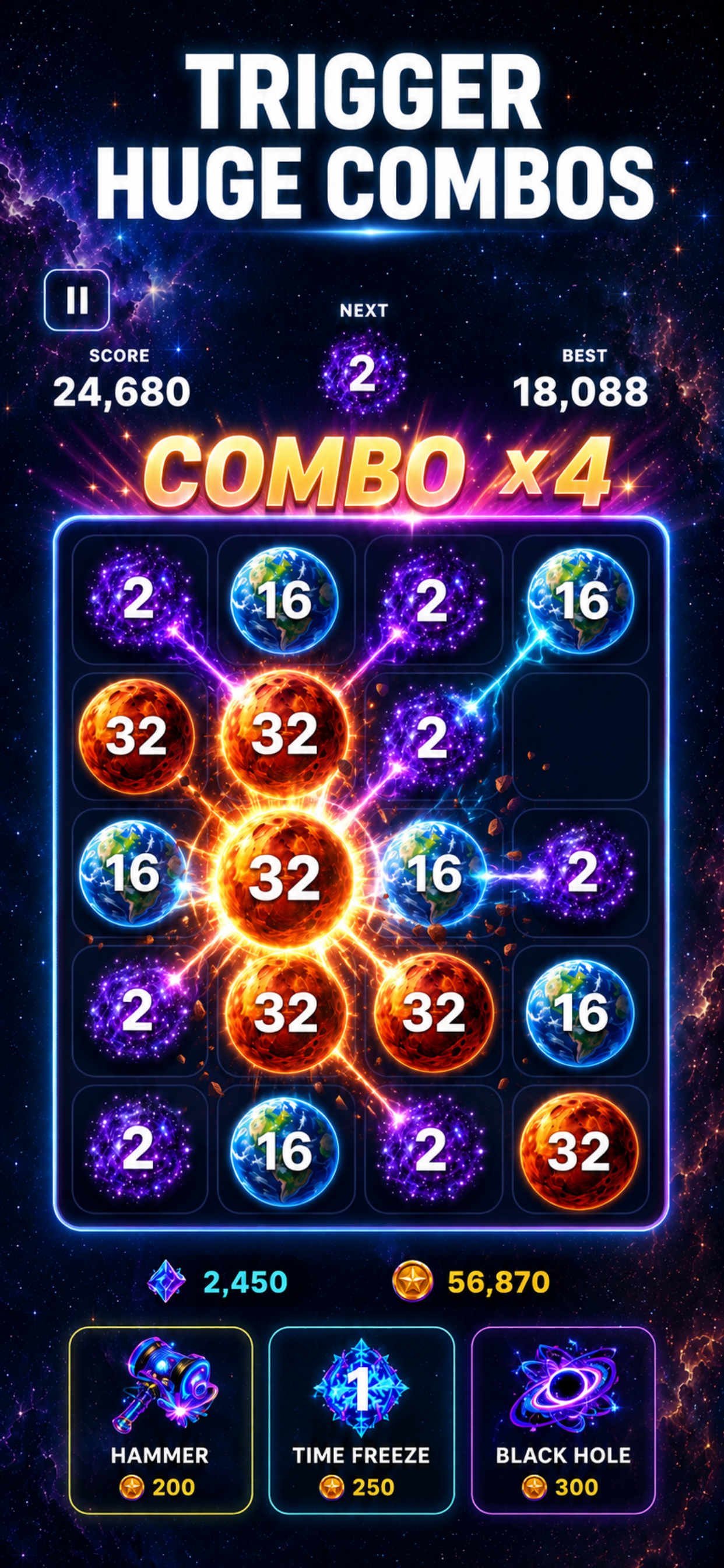 Cosmic Drop screenshot: TRIGGER HUGE COMBOS