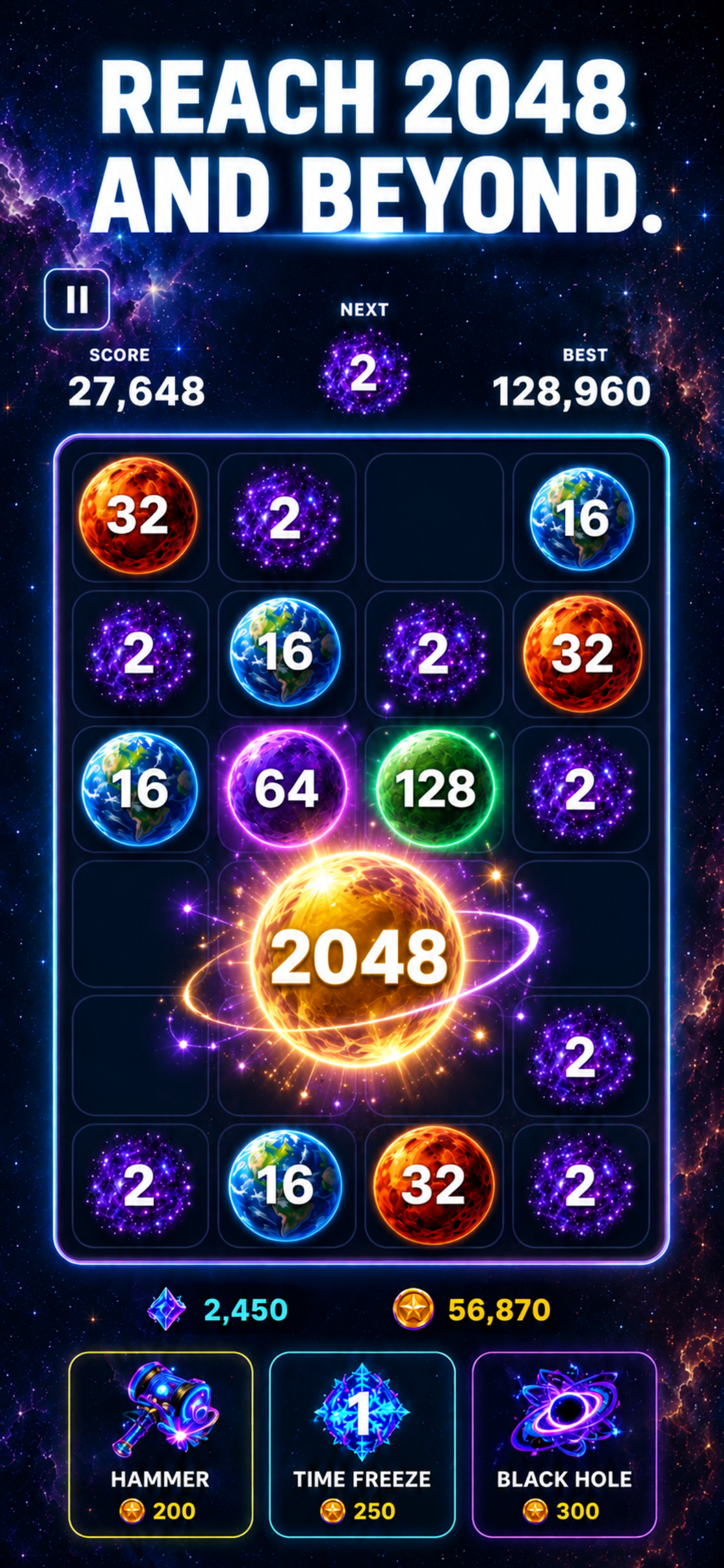 Cosmic Drop screenshot: REACH 2048 AND BEYOND