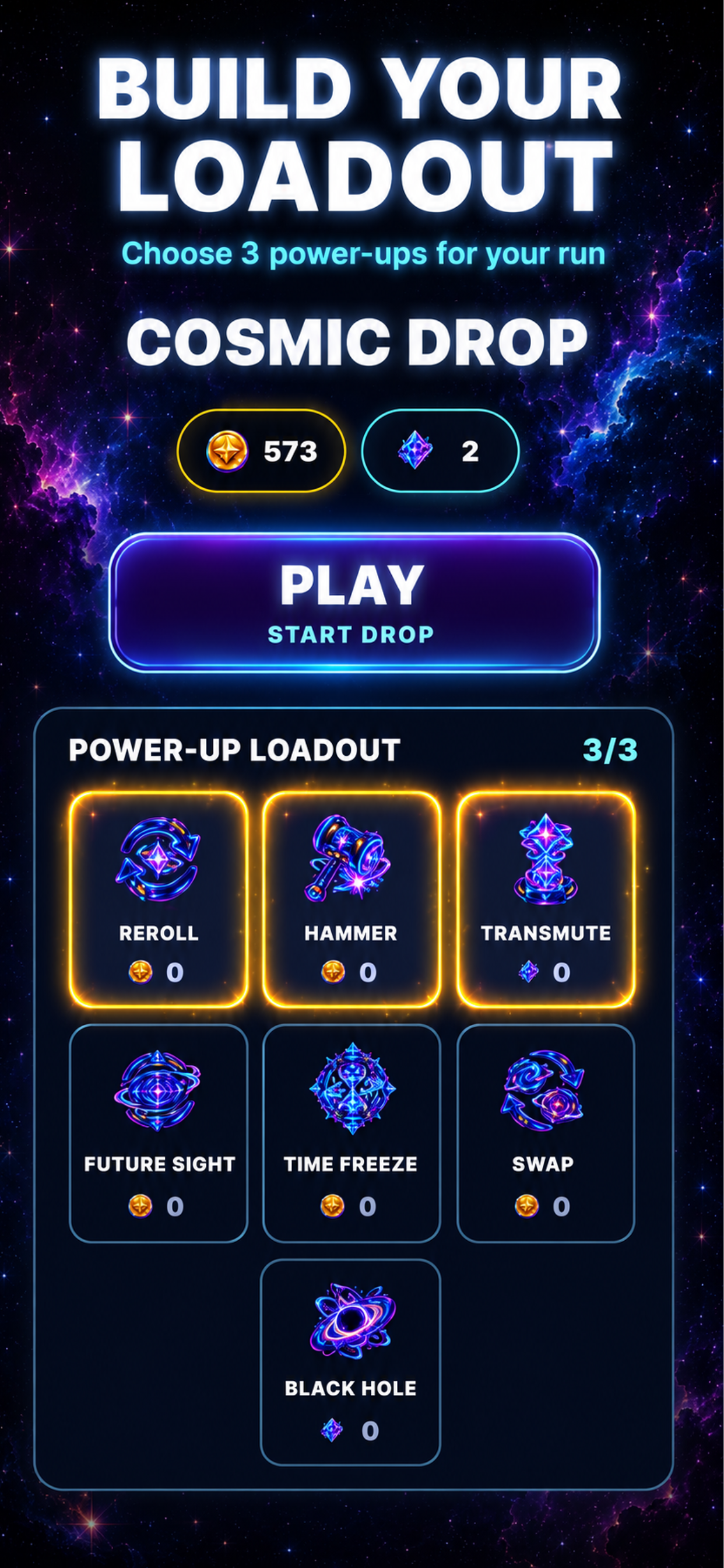 Cosmic Drop screenshot: BUILD YOUR LOADOUT